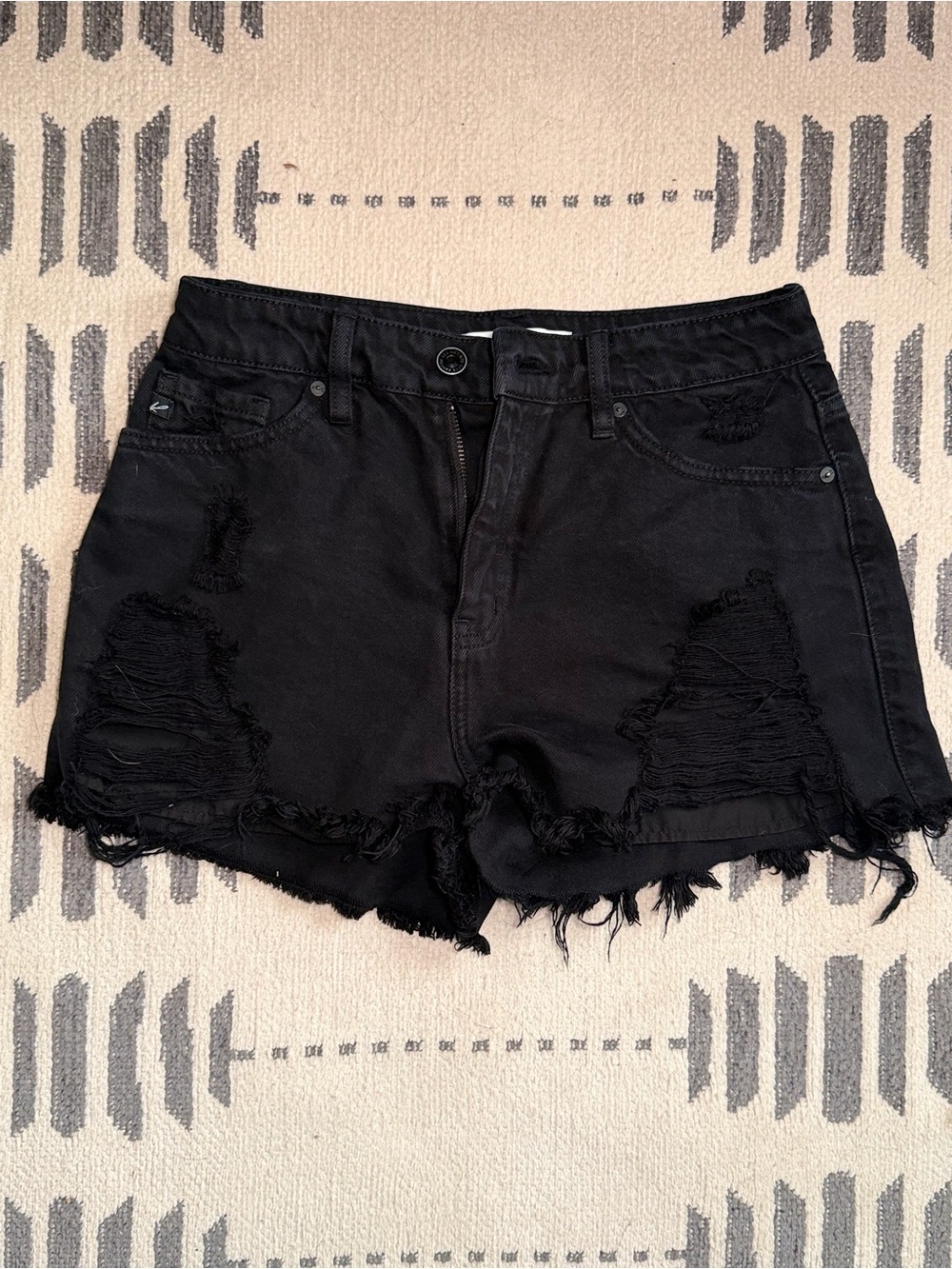 KanCan Black High-Waist Distressed Denim Shorts